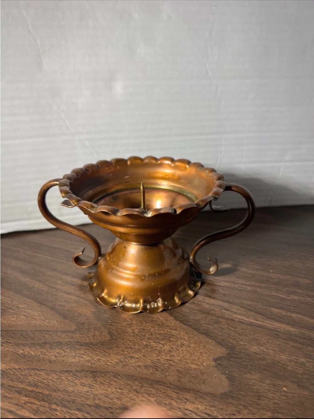 Vintage Copper Two-sided Candle Holder - Scalloped Edge by Gregorian